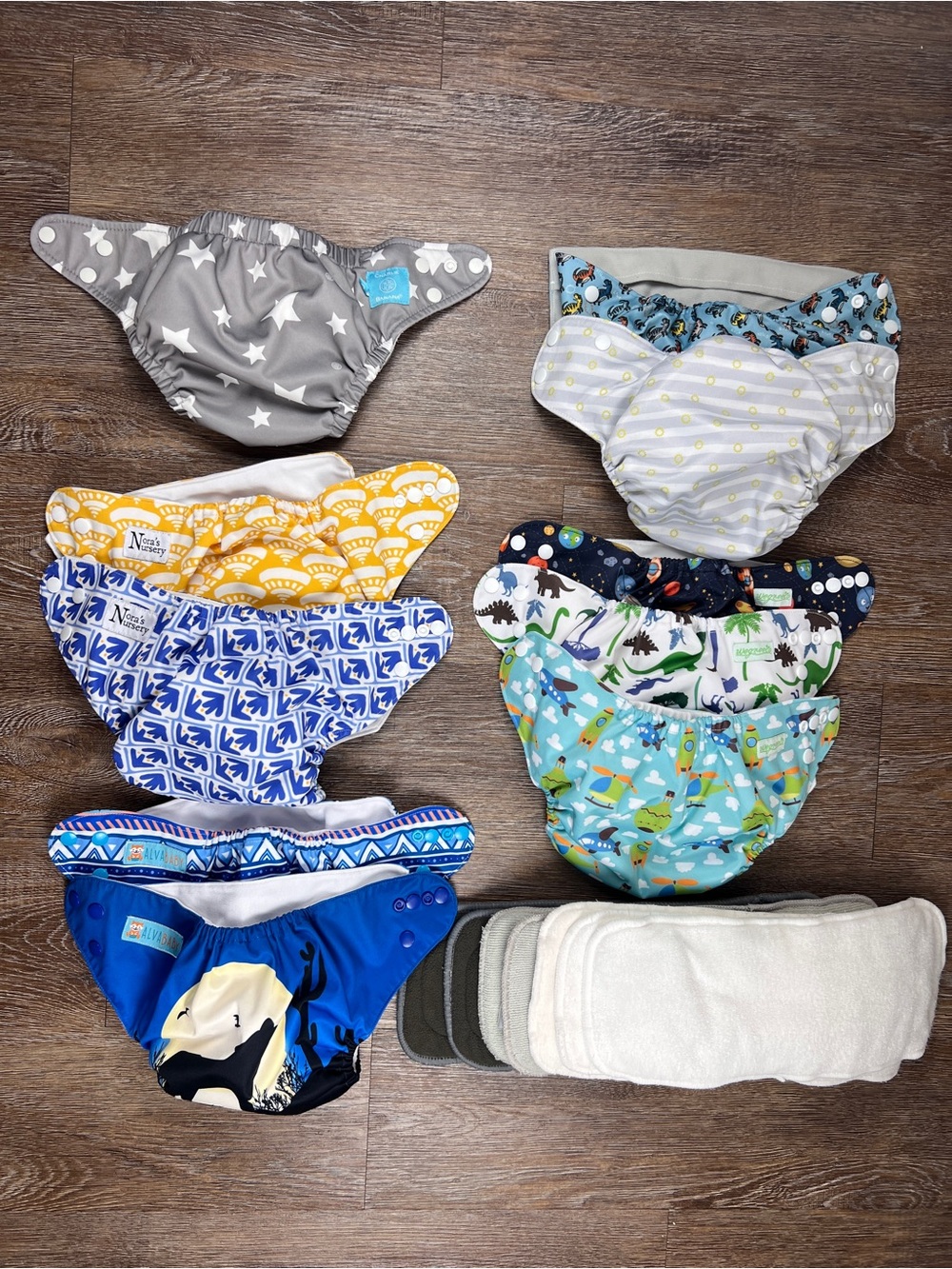Reusable Cloth Diaper Lot 10 OS One Size with 7 Inserts Mixed Brands | Size: OS